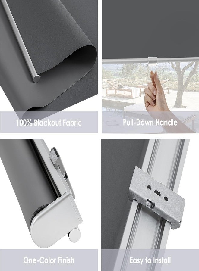 TOVALOR Cordless 100% Blackout Roller Shades for Windows,UV Protection Pull Down Shades,Room Darkening Door Blinds Thermal Insulated Fabric for Home Office and Bedroom(17" W x 72" H,Grey) - Image 3